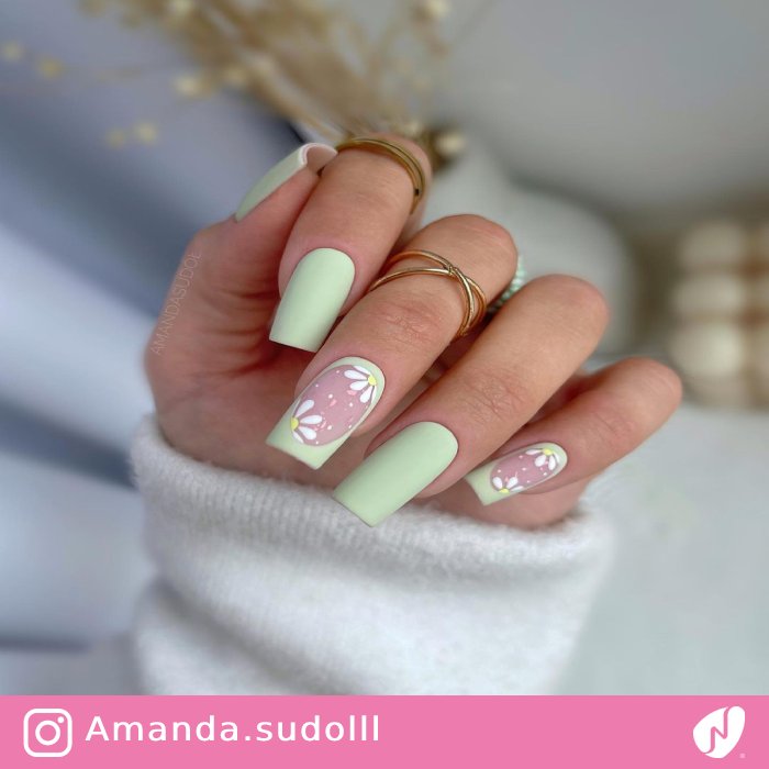 Matcha Flower Nails